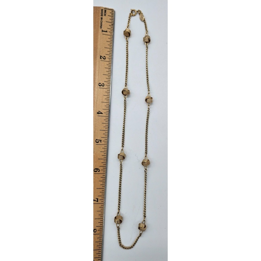 Avon Vintage Gold Tone Knot Station Curb Chain Necklace 16 Inch Classic Jewelry